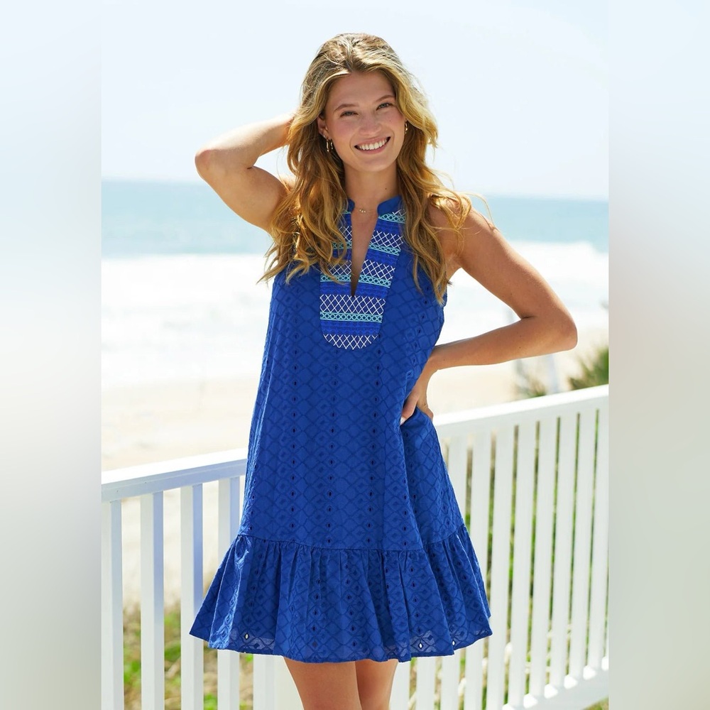Cabana Life Navy Embroidered Eyelet Halter